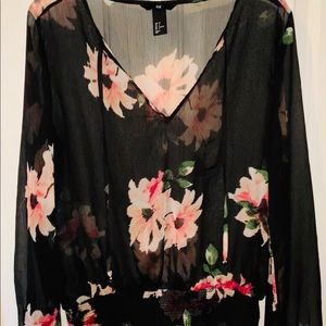 Sheer floral long sleeve blouse